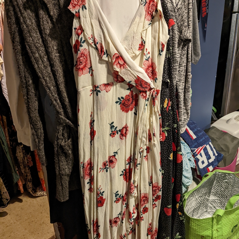 Floral Wrap Dress in Cream and Red